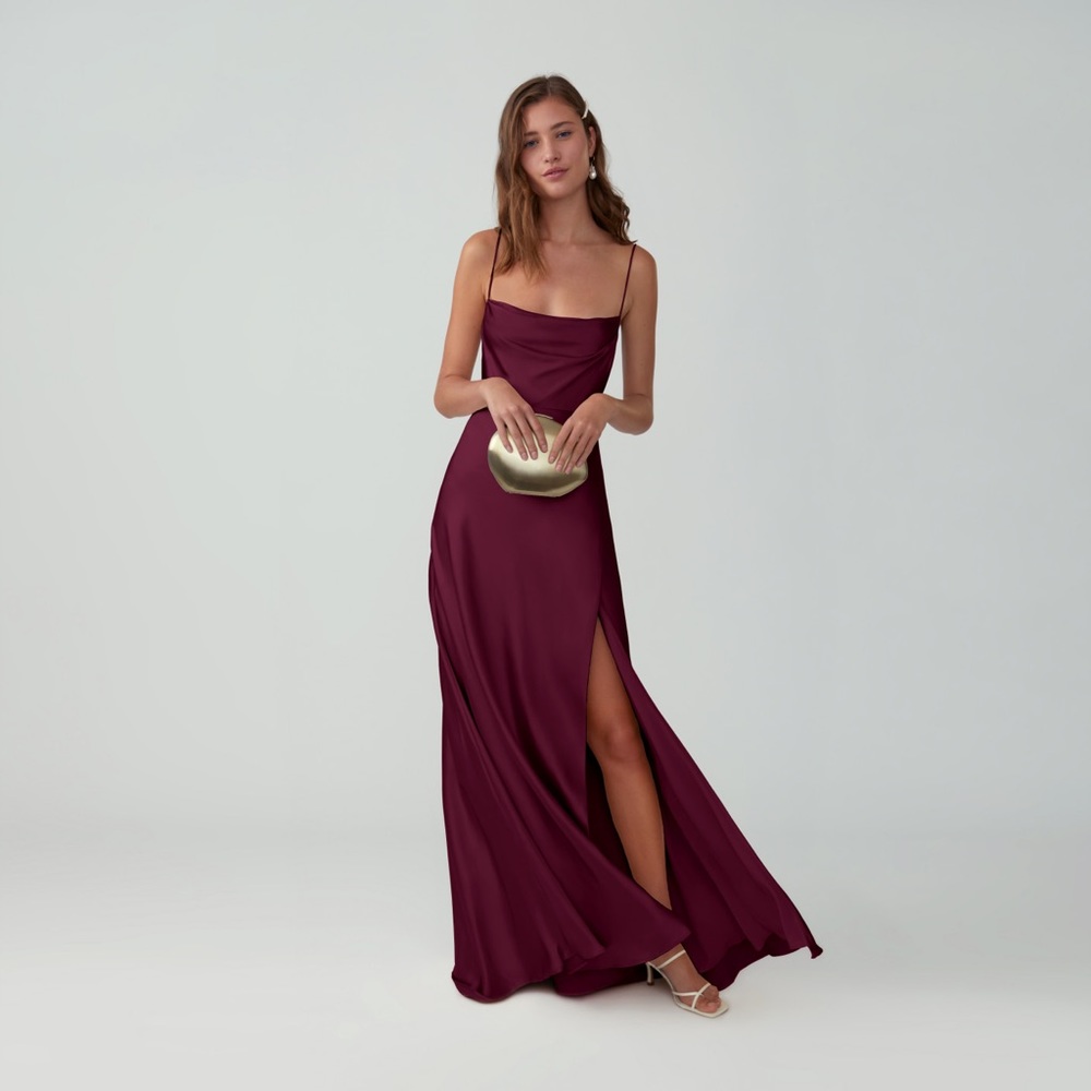 Fame and Partners Strappy Draped Gown in Wine color